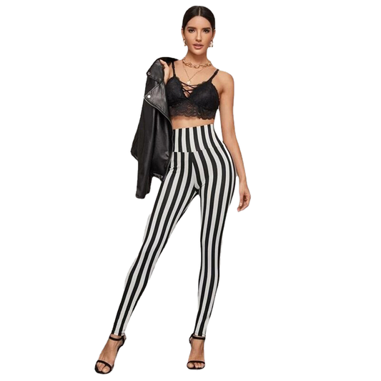 evlira High Waist Vertical Striped Cropped Leggings